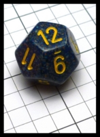Dice : Dice - 12D - Chessex Blue and Black grey and Red Speckle with Yellow Numerals - POD Aug 2015